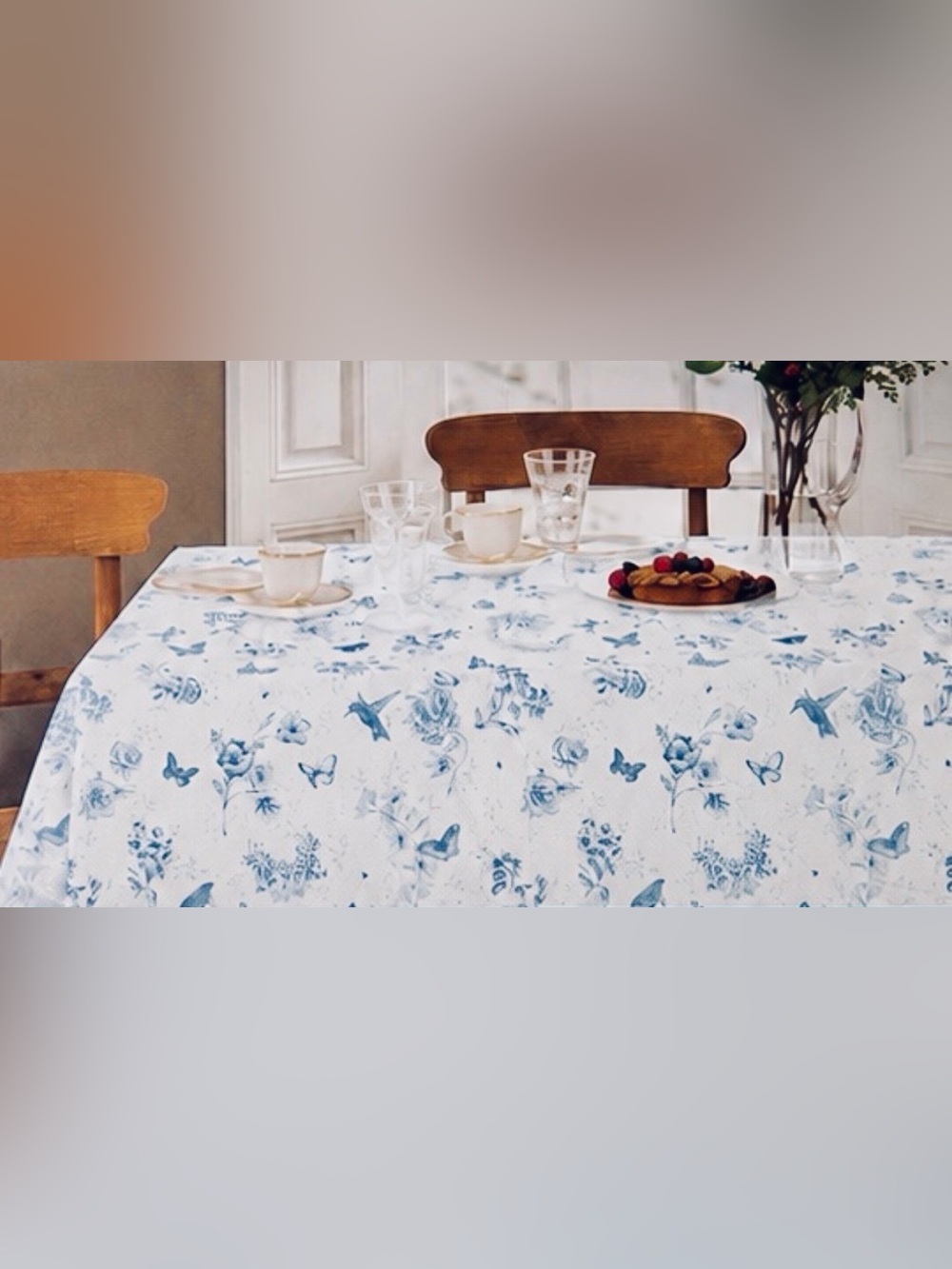 Lenox Butterfly Meadow Toile Tablecloth 60x84 Blue Floral Butterfly Table Linen